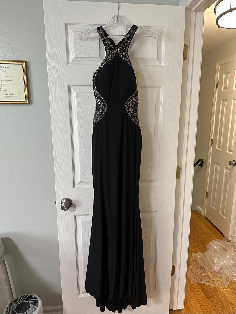 Clarisse Black Beaded Halter Prom Gown